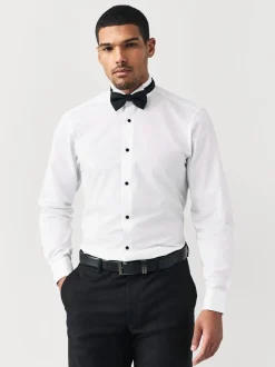 Wit - Normale Pasvorm - Double Cuff Regular Fit Shirt And Bow Tie Pack