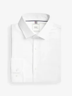 Wit - Normale Pasvorm - Onderhoudsvriendelijk, getextureerd, slim fit overhemd met enkele manchet