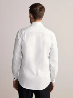 Wit - Normale Pasvorm - Signature premium 100% katoenen overhemd met textuur
