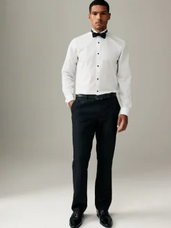 Wit - Normale Pasvorm - Textured Double Cuff Long Sleeve Shirt With Wing Collar And Bow Tie Pack