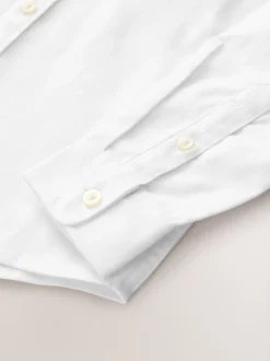 Wit - Oxford-overhemd met Lange mouwen en opa-kraag (3-16jaar)
