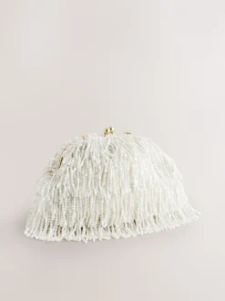Wit - Pearl Effect Embellished Fringe Clutch Bag