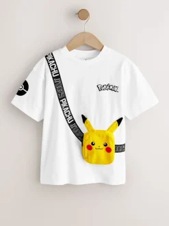 Wit - Pokemon T-shirt met korte mouwen en tas (4-14jr)