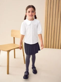 Wit - Premium schoolblouse met kraag met ruches en hoog aandeel katoen (3-14 jr)
