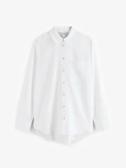 Wit - Ruimvallend 100% katoenen button-down casual overhemd met lange mouwen