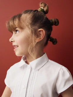 Wit - Schoolblouse met pofmouwen en kantafwerking (3-14 jr)