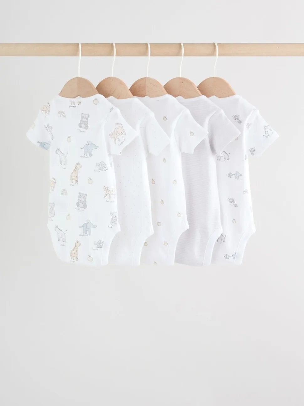 Wit - Set van 5 babyrompertjes met korte mouwen