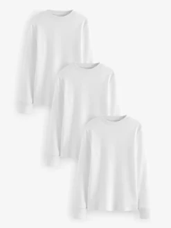 Wit - Set van 3 stuks 100% katoenen T-shirts met lange mouwen, (1.5-16jr)