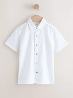 Wit - Shirt met korte mouwen van linnenmix (3-16jr)