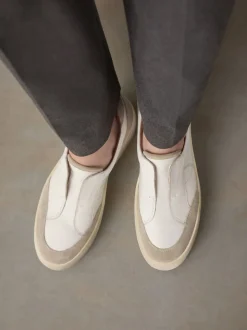 Wit - Signature leren instapsneakers met dikke zool en plateauzool