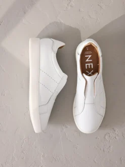 Wit - Signature Premium Leather Laceless Slip-On Trainers
