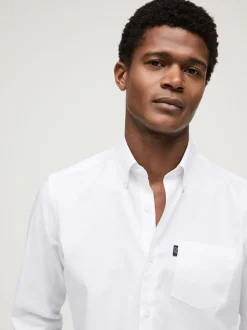 Wit - Slim Fit - Gemakkelijk te strijken Oxford overhemd met doorlopende knopen