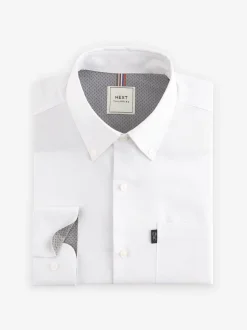 Wit - Slim Fit - Gemakkelijk te strijken Oxford overhemd met doorlopende knopen