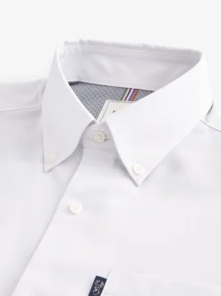 Wit - Slim Fit - Gemakkelijk te strijken Oxford overhemd met doorlopende knopen