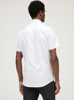 Wit - Slim Fit - Gemakkelijk te strijken Oxford overhemd met korte mouwen en knopen