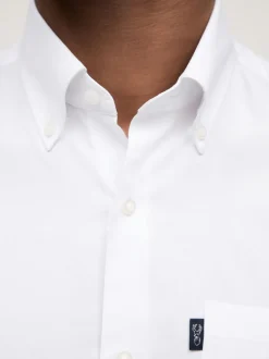 Wit - Slim Fit - Gemakkelijk te strijken Oxford overhemd met korte mouwen en knopen