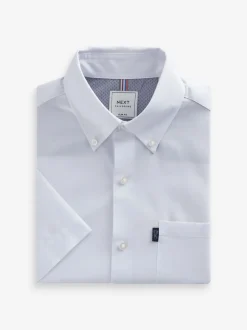 Wit - Slim Fit - Gemakkelijk te strijken Oxford overhemd met korte mouwen en knopen