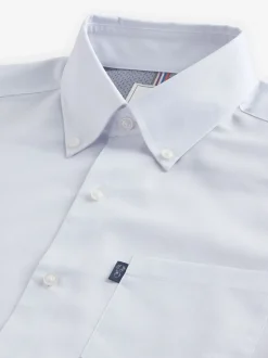 Wit - Slim Fit - Gemakkelijk te strijken Oxford overhemd met korte mouwen en knopen