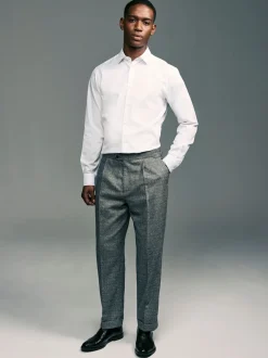 Wit - Slim Fit - Onderhoudsvriendelijk, getextureerd, slim fit overhemd met enkele manchet