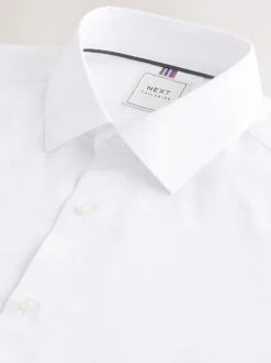 Wit - Slim Fit - Onderhoudsvriendelijk, getextureerd, slim fit overhemd met enkele manchet