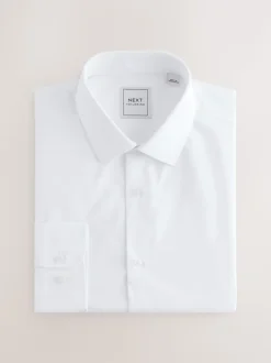 Wit - Slim Fit - Onderhoudsvriendelijke nette overhemden met lange mouwen met enkele manchetten, verpakking van 2