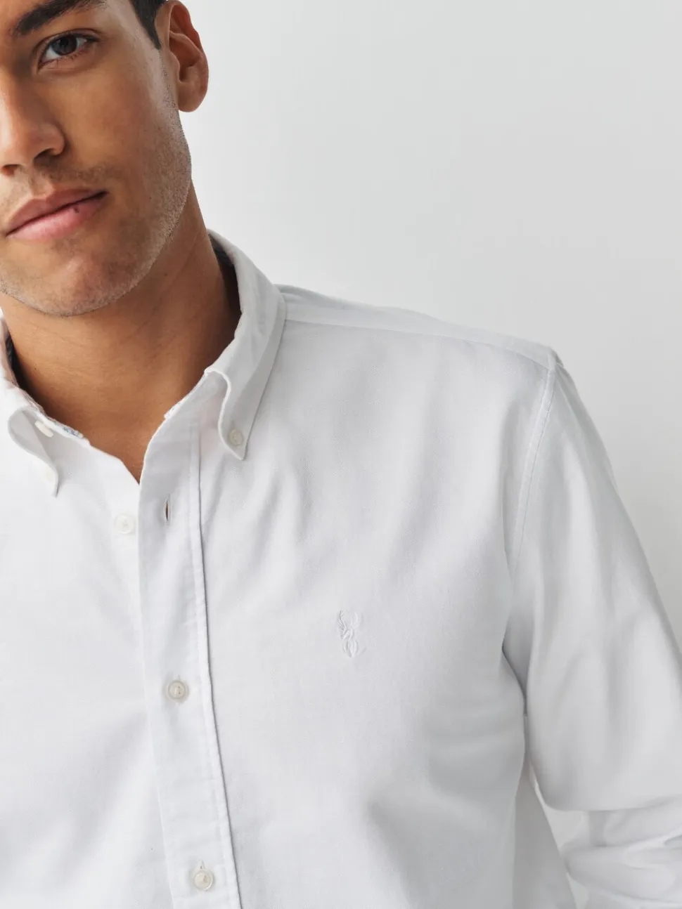Wit - Slim Fit - Oxford-hemd met lange mouwen