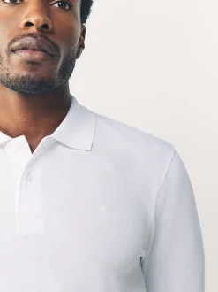 Wit - Slim Fit - Piqué polo met lange mouwen
