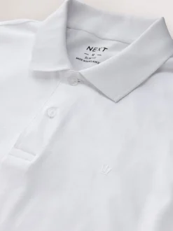 Wit - Slim Fit - Piqué polo met lange mouwen