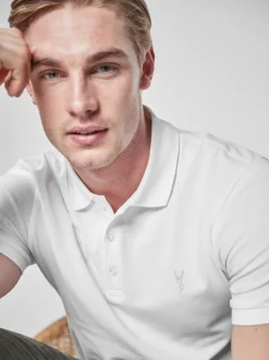 Wit - Slim Fit - Piqué poloshirt met korte mouwen
