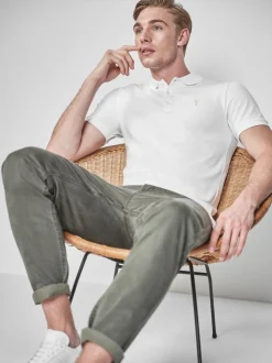 Wit - Slim Fit - Piqué poloshirt met korte mouwen