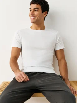 Wit - Slim Fit - Set van 2 100% katoenen T-shirts met laagjes