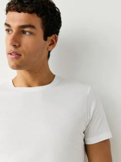 Wit - Slim Fit - Set van 2 100% katoenen T-shirts met laagjes