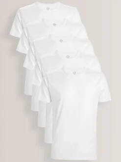 Wit - Slim Fit - Set van 5 100% katoenen T-shirts met laagjes