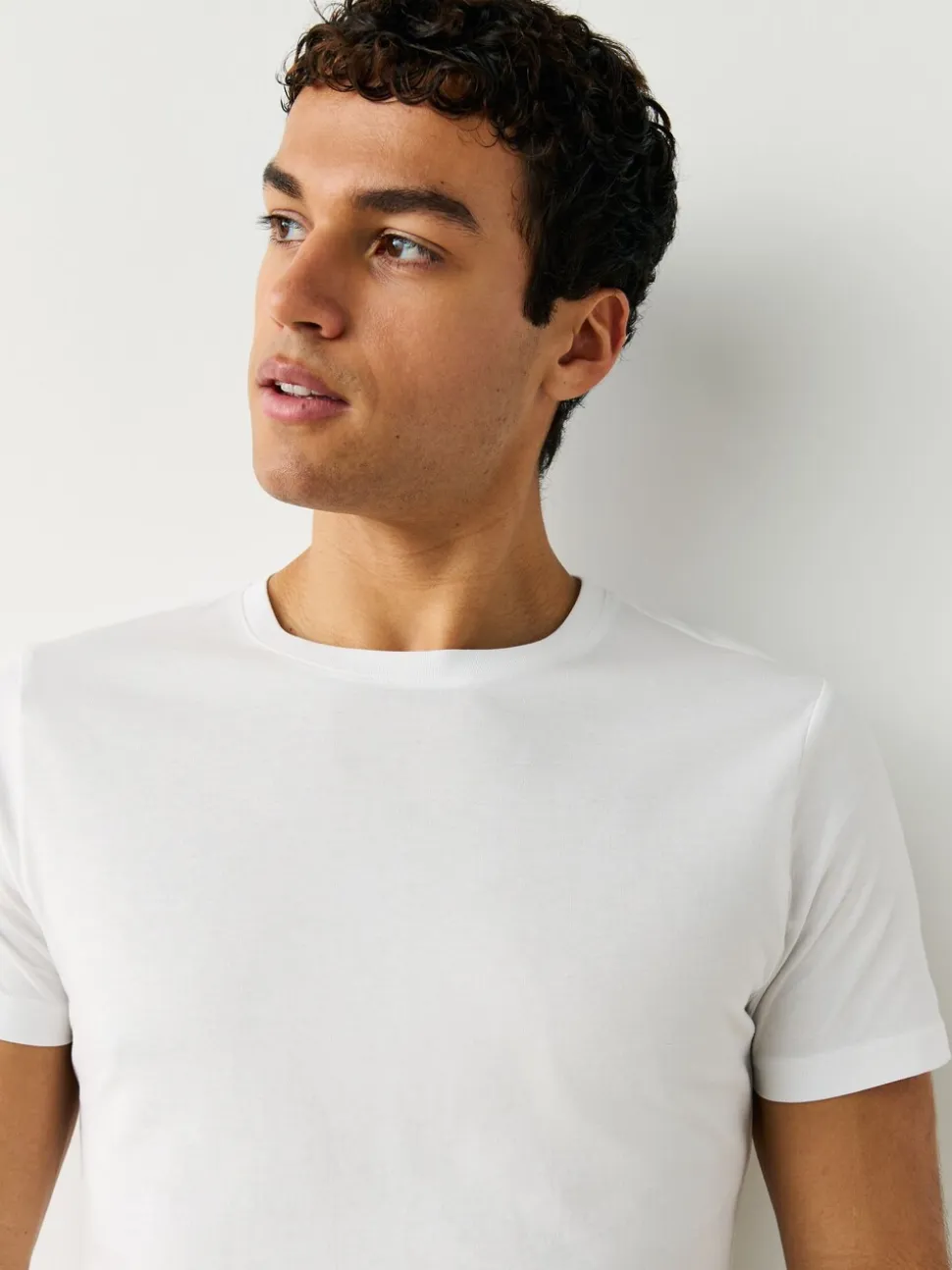 Wit - Slim Fit - Set van 5 100% katoenen T-shirts met laagjes