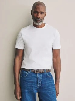 Wit - Slim Fit - Signature SUPIMA® katoenen T-shirt met ronde hals