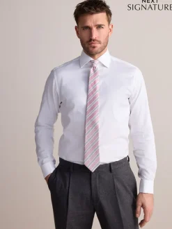 Wit - Slim Fit - Signature premium 100% katoenen overhemd met textuur