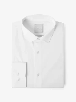 Wit - Slim Fit - Strijkvrij net overhemd met enkele manchet
