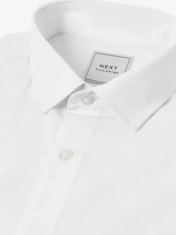Wit - Slim Fit - Strijkvrij net overhemd met enkele manchet
