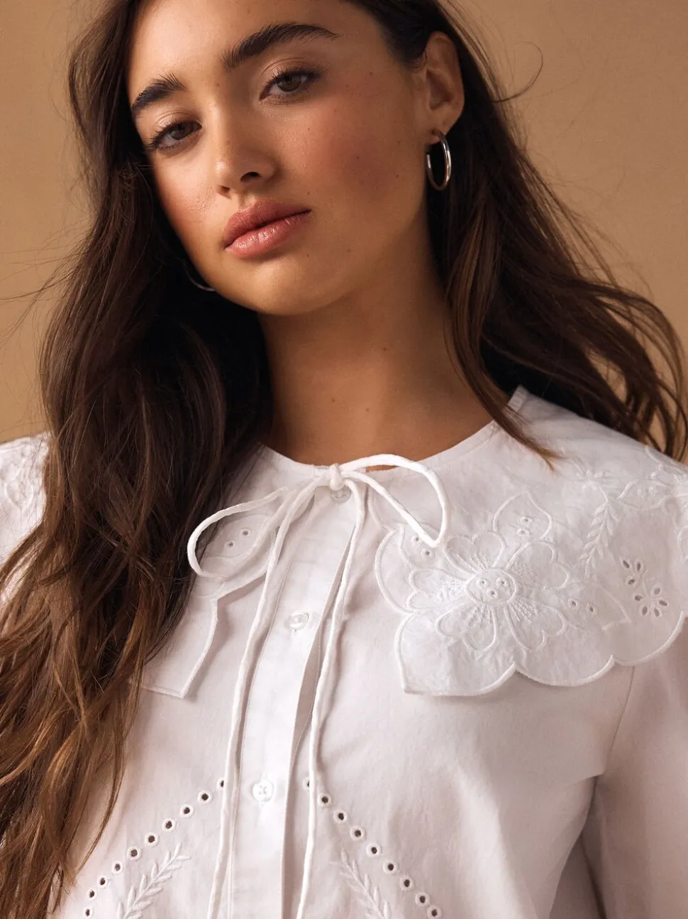 Wit - Statement Collar Broderie Long Sleeve Blouse