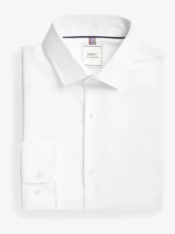Wit - Strakke Pasvorm - Onderhoudsvriendelijk, getextureerd, slim fit overhemd met enkele manchet