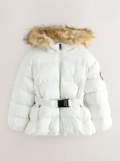 Wit - Superdry Belted Puffer Coat