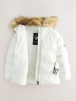 Wit - Superdry Belted Puffer Coat