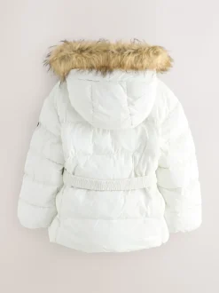 Wit - Superdry Belted Puffer Coat