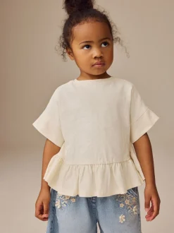 Wit - T-shirt met peplum en korte mouwen (3mnd -7jr)