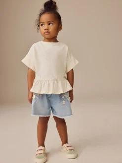 Wit - T-shirt met peplum en korte mouwen (3mnd -7jr)