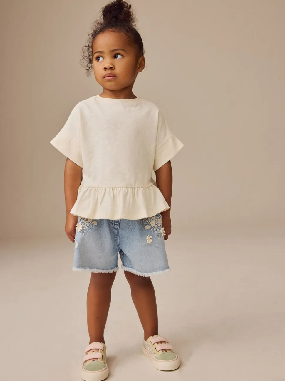 Wit - T-shirt met peplum en korte mouwen (3mnd -7jr)