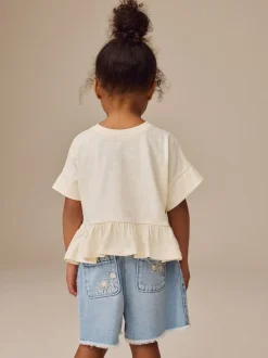 Wit - T-shirt met peplum en korte mouwen (3mnd -7jr)