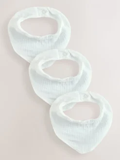 Wit - Verpakking van 3 babyslabbetjes van mousseline