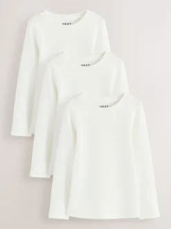 Wit - Verpakking van 3 geribbelde tops met lange mouwen (3-16jr)