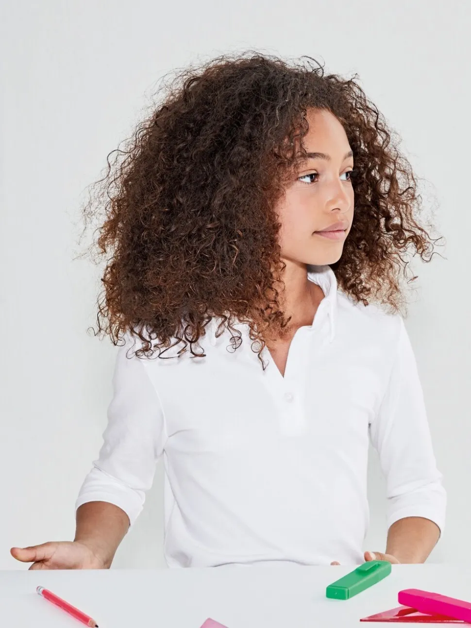 Wit - Verpakking van 2 katoenen jersey schoolblouses met stretch en 3/4-mouwen (3-16 jr)